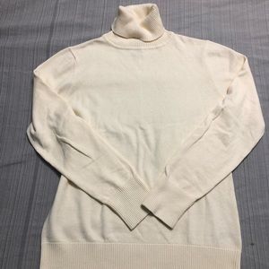 L.L. Bean Cashmere Cotton Turtleneck Sweater Tan Beige Cream size Medium